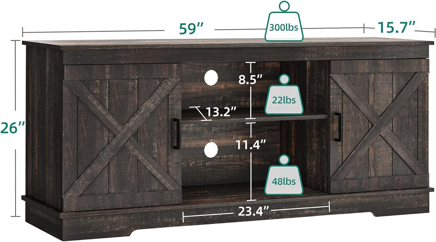 NEW - YITAHOME Buffet Cabinet, 59.5" Farmhouse Sideboard Buffet Storage Cabinet with Barn Door Coffee Bar Cabinet with Capacity 300 lbs for Home Dinning Living Room,Dark Rustic Oak, 26Ã¢â‚¬Å“ Height - Retail $197