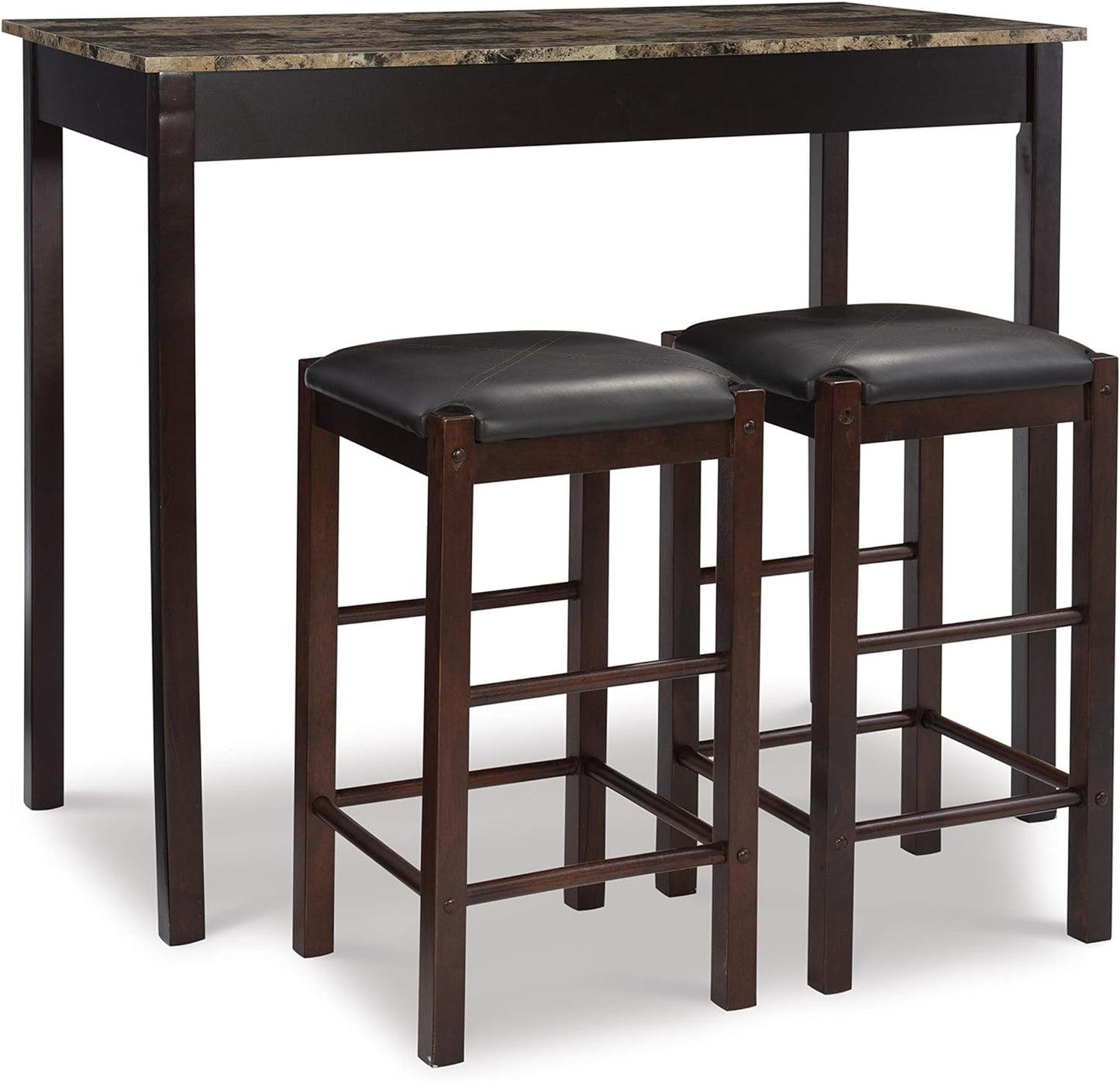 NEW - Linon Brown 3-Piece Table Faux Marble Tavern Set, 42" w x 22.25" d x 36" h - Retail $121