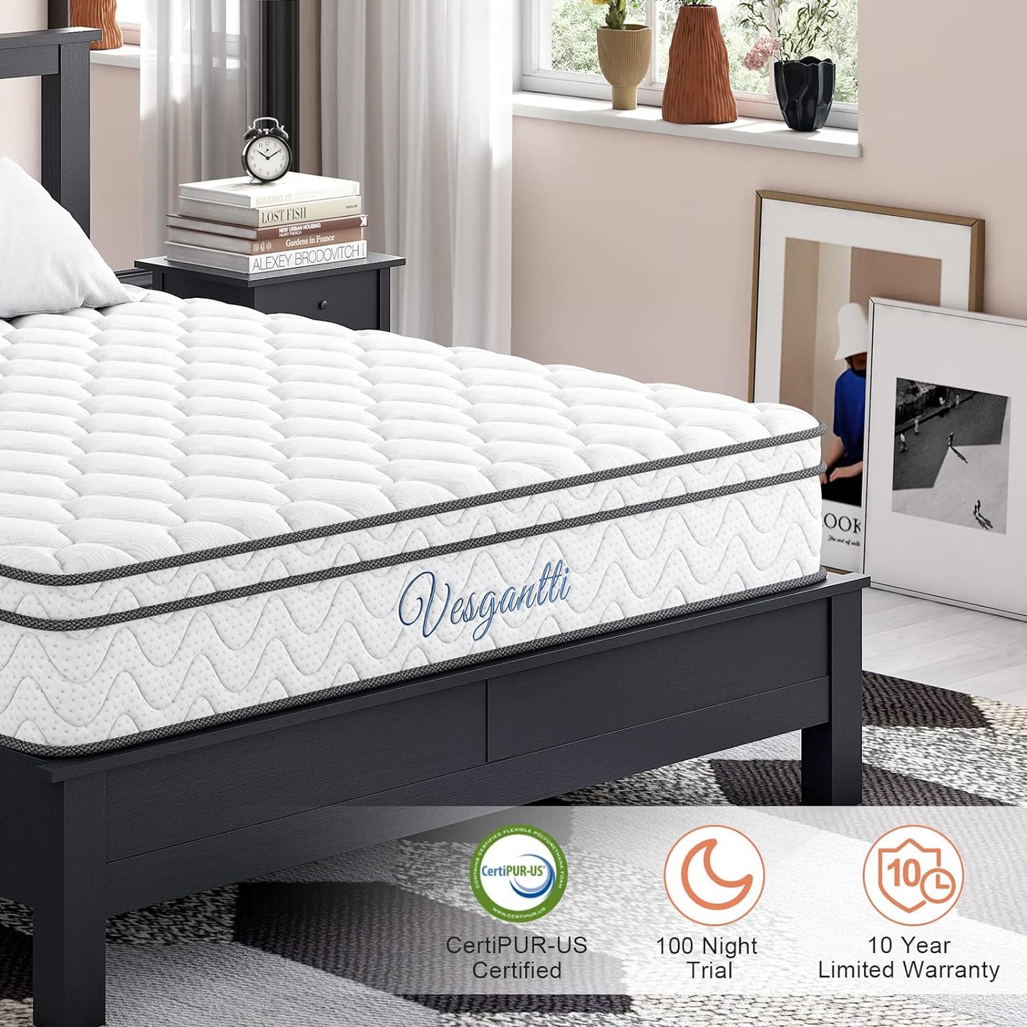 NEW - Vesgantti TWIN XL Mattress, 10 Inch Hybrid Mattress with Memory Foam & Pocket Spring, Ergonomic Design & Pressure Relief, Medium Firm Feel Mattress in a Box (39 x 80 x10 Inches) - Retail $259