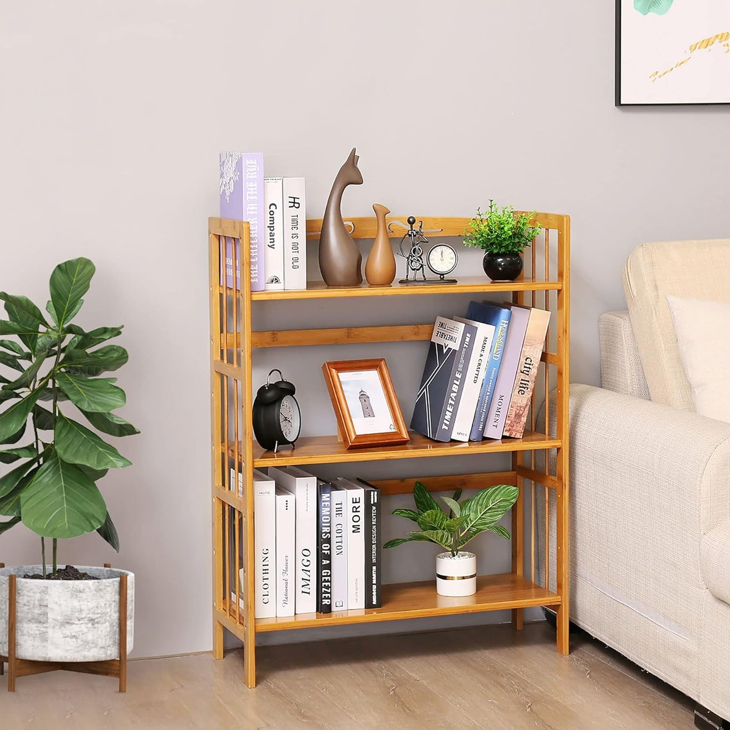 C&AHOME Bamboo Shelf, 3-Tier Bookshelf Bookcase, Free-Standing Storage Shelf, Plant Flower Stand, Max Load 35LBS Per Shelf, Utility Shelf Rack for Living Room Bathroom Kitchen Home Natural - Retail $59