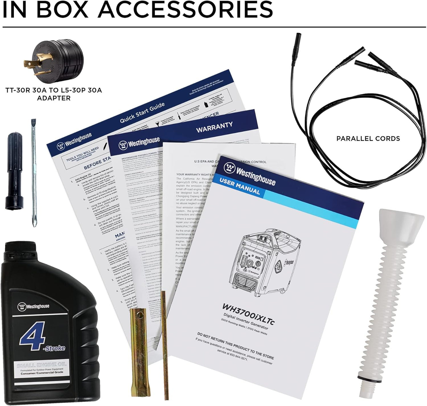 NEW - Westinghouse Outdoor Power Equipment 3700 Peak Watt Super Quiet Portable InvCord Inclerter Generator, Wheel & Handle Kit, RV Ready 30A Outlet, Gas Powered, CO Sensor, Parallel uded - Retail $585