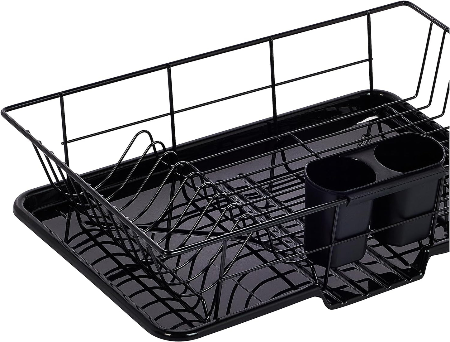 NEW- Sweet Home Collection Dish Drainer Drain Board and Utensil Holder Simple Easy to Use, 17" x 12" x 5", Black - Retail $16