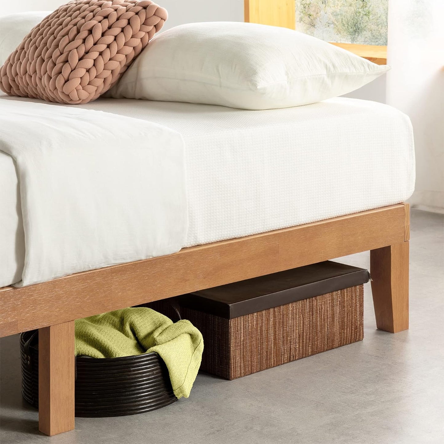 NEW - Mellow Naturalista Classic - 12 Inch Solid Wood Platform Bed with Wooden Slats, No Box Spring Needed, Easy Assembly, King, Natural Pine - Retail $215