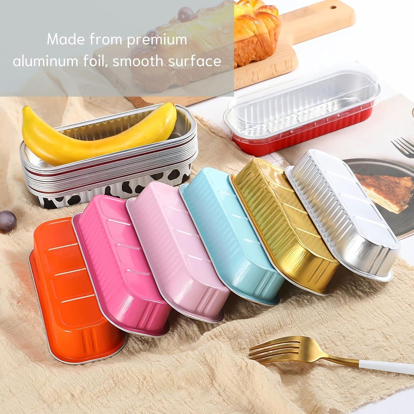 Mini Loaf Baking Pans with Lids and Spoons (50 Pack, 6.8oz) Rectangle Aluminum Foil Baking Pans Tins Containers - Cupcake Containers Wrappers Cheesecake Creme Brulee Ramekins