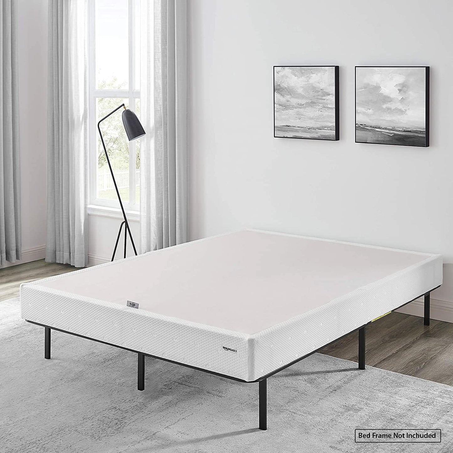 Amazon Basics Smart King Box Spring Bed Base, 7-Inch Mattress Foundation, Tool-Free Easy Assembly, White - Retail $147