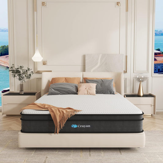 Crayan Queen Mattress, 12 Inch Memory Foam Mattress Queen Size, Innerspring Hybrid Mattress in a Box with Motion Isolation & Strong Edge Support & Pressure Relief, CertiPUR-US - Retail $228