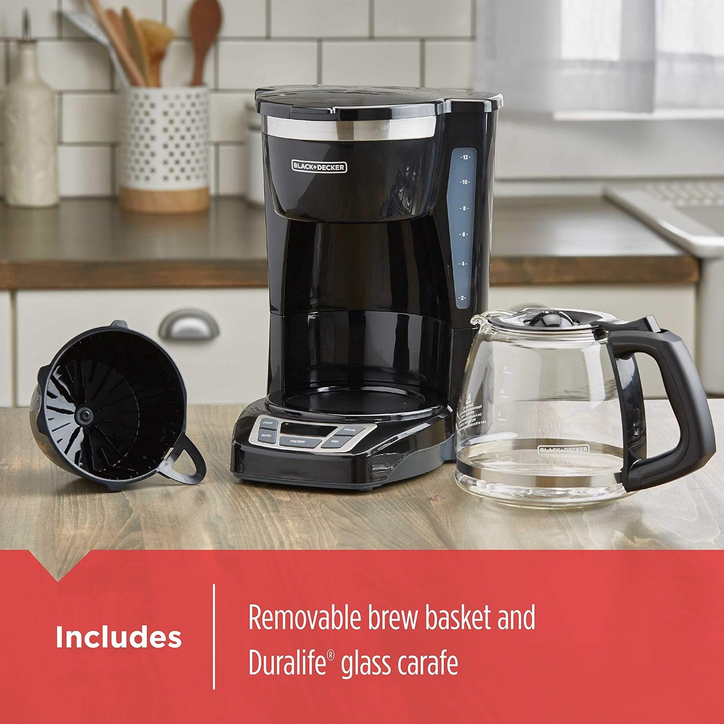 NEW - BLACK+DECKER 12-Cup Digital Coffee Maker, CM1160B, Programmable, Washable Basket Filter, Sneak-A-Cup, Auto Brew, Water Window, Keep Hot Plate, Black - Retail $34