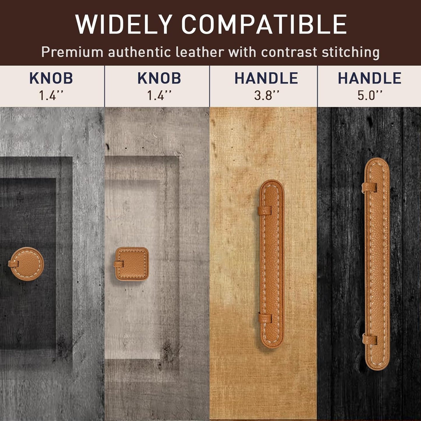 2 Pack Leather Cabinet Handle Pulls 5” Hand-Stitch Brown Leather Drawer Pulls Dresser Handle Pulls for Cabinets Cupboards Dressers Drawers Bedroom Leather Pulls