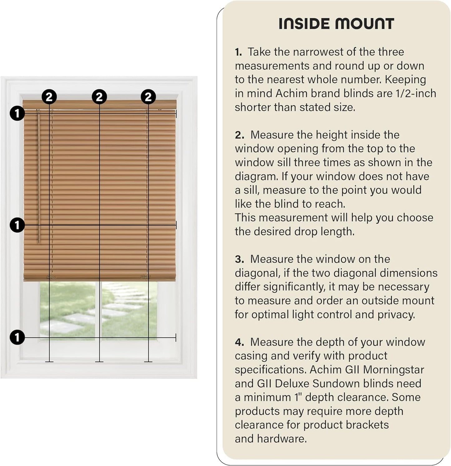 NEW - Cordless Light Filtering Mini Blind - 36 Inch Width, 64 Inch Length, 1" Slat Size - Pearl White - Cordless GII Morningstar Horizontal Windows Blinds for Interior by Achim Home Decor - Retail $17