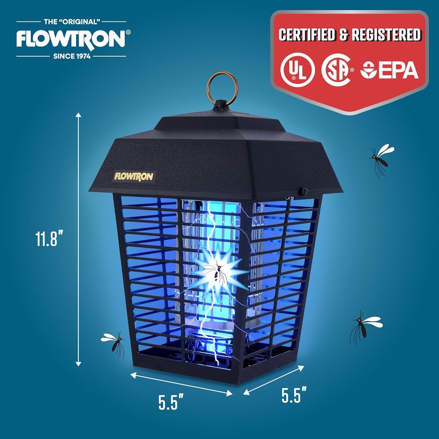 Flowtron Bug Zapper, 1/2 Acre of Outdoor Coverage with Powerful 15W Bulb & 5600V Instant Killing Grid, Electric Insect, Fly & Mosquito Zapper, Made in The USA - Retail $49