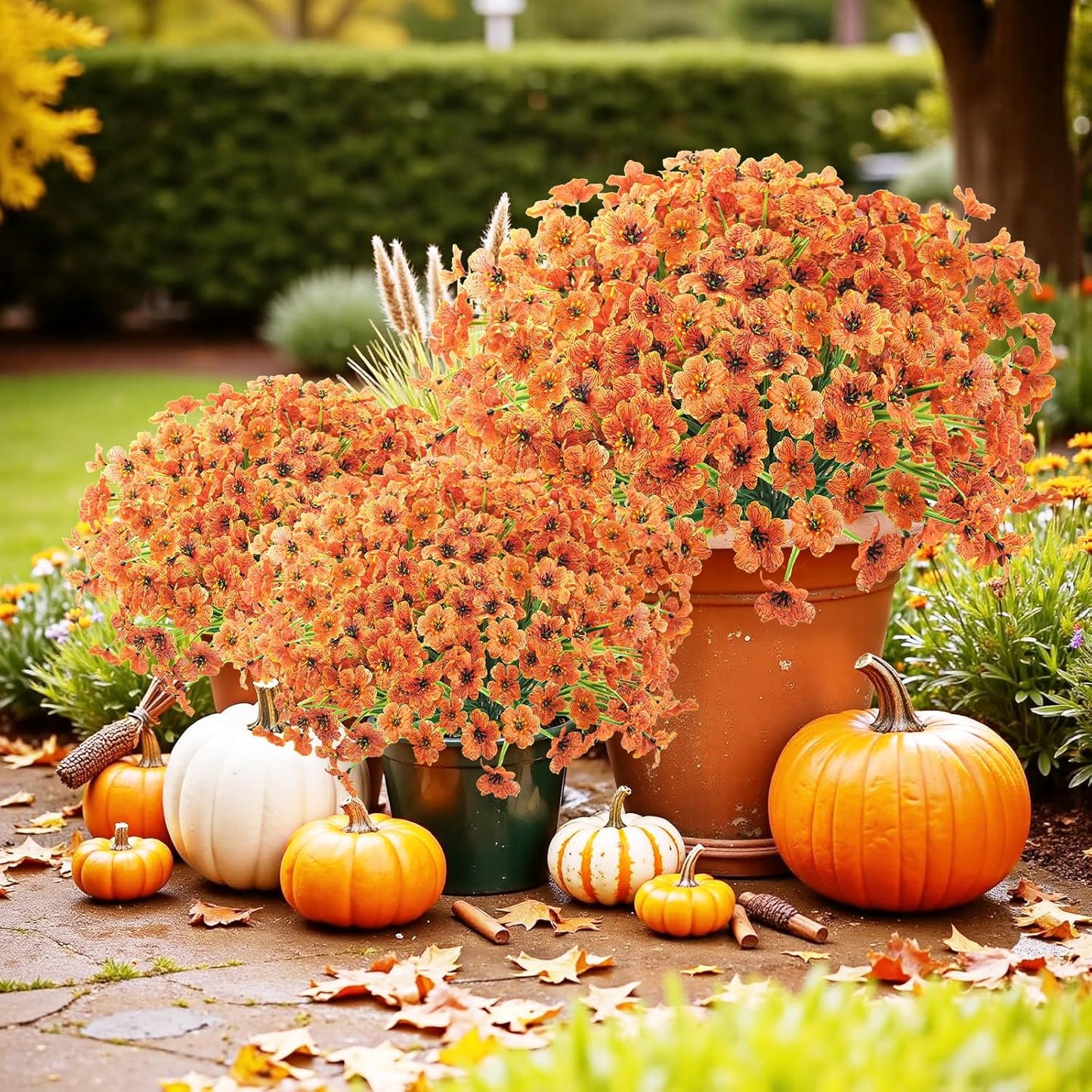 Uieke 16 Bundles Artificial Fall Flowers No Fade Faux Autumn Plants, Fake Indoor Outdoor Greenery for Thanksgiving Table Centerpiece Christmas Wedding Party Home Garden Fireplace Décor (Orange)
