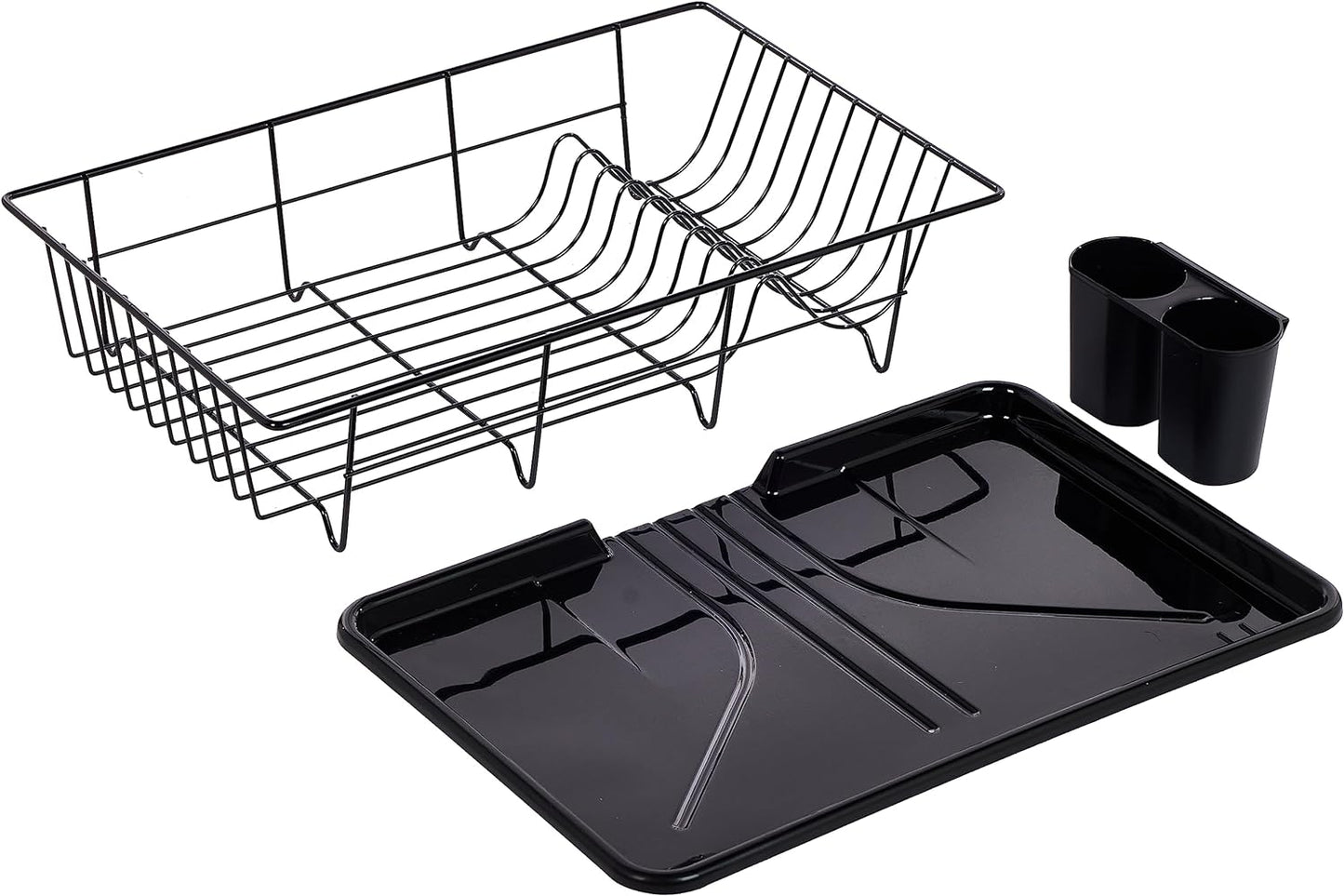 NEW- Sweet Home Collection Dish Drainer Drain Board and Utensil Holder Simple Easy to Use, 17" x 12" x 5", Black - Retail $16