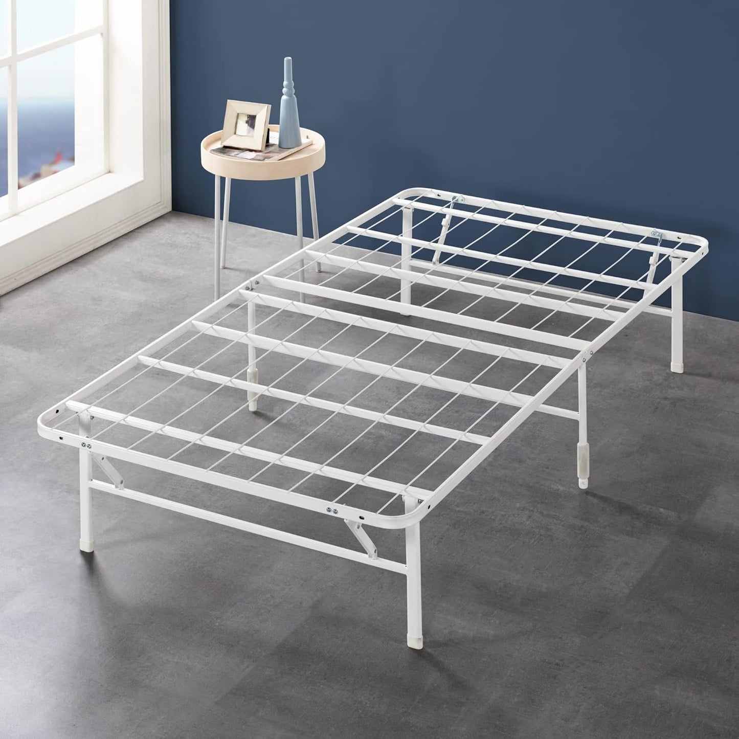 NEW - ZINUS NARROW TWIN SmartBase Tool-Free Assembly Mattress Foundation / 14 Inch Metal Platform Bed Frame / No Box Spring Needed / Sturdy Steel Frame / Underbed Storage, White, Narrow Twin - Retail $65