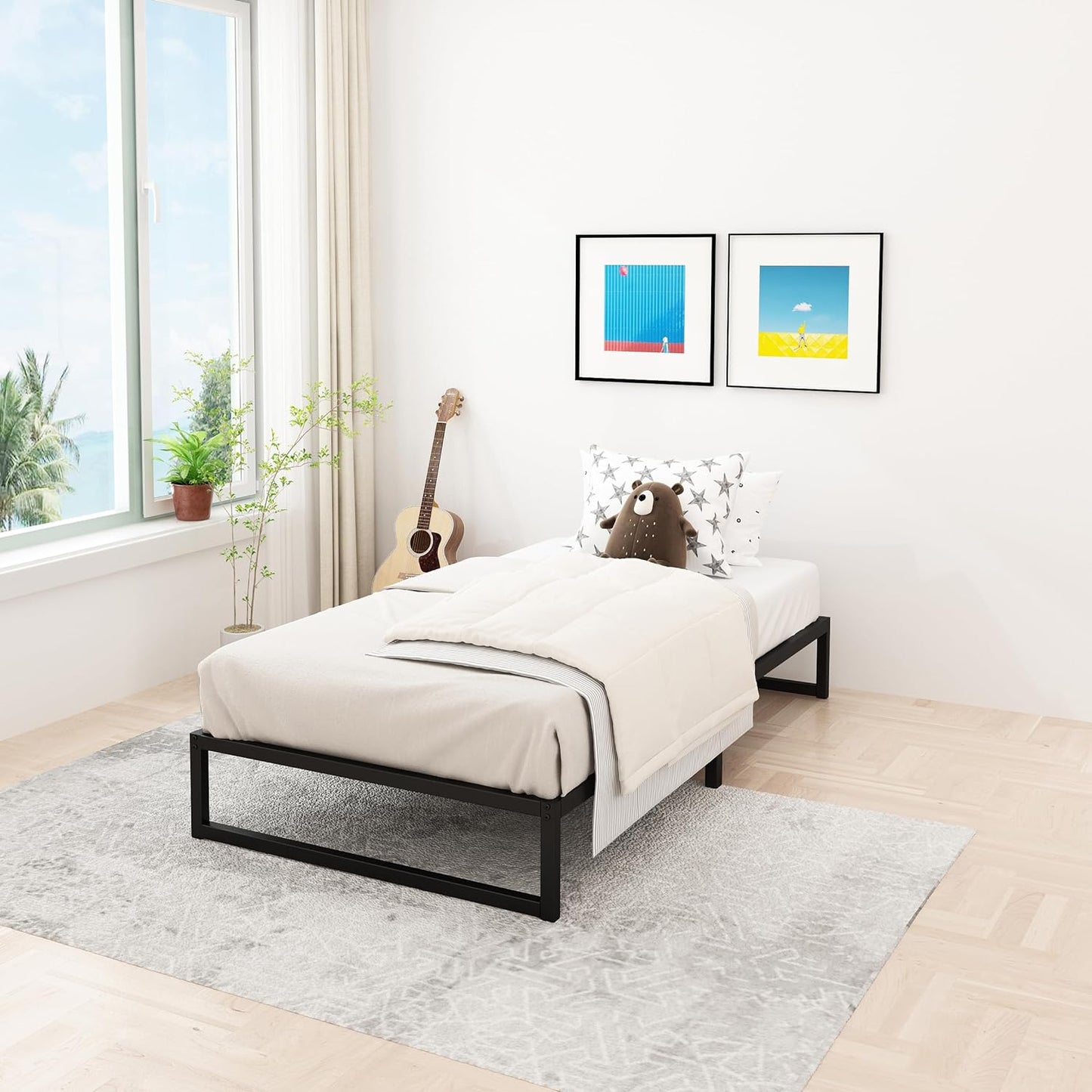 NEW - Lutown-Teen TWIN 9 Inch Bed Frames Heavy Duty Metal Twin Platform Bed Frame No Box Spring Needed, Noise Free, Easy Assembly, Black - Retail $109