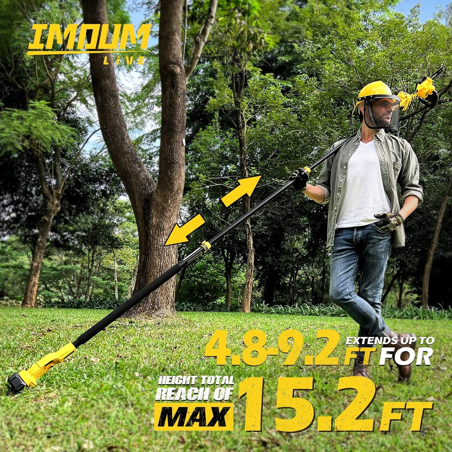 NEW - IMOULIVE 8" Cordless Pole Saw & Mini Chainsaw, 21V 3Ah Li-ion Battery, 15.2' Max - For Wood Cutting & Trimming - Retail $199