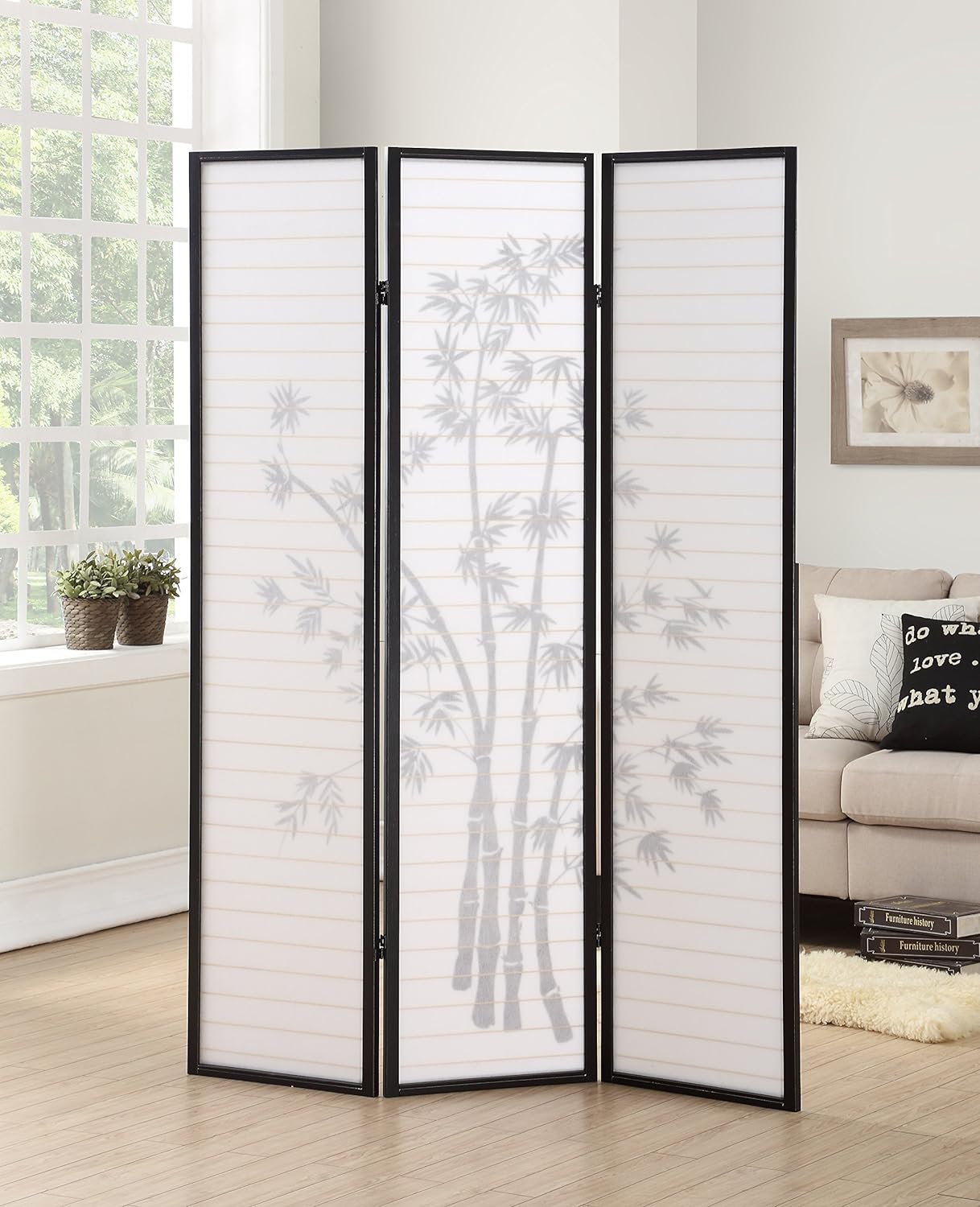 NEW - Roundhill Furniture 3-Panel Oriental Shoji Room Divider Screen, Black - Retail $58