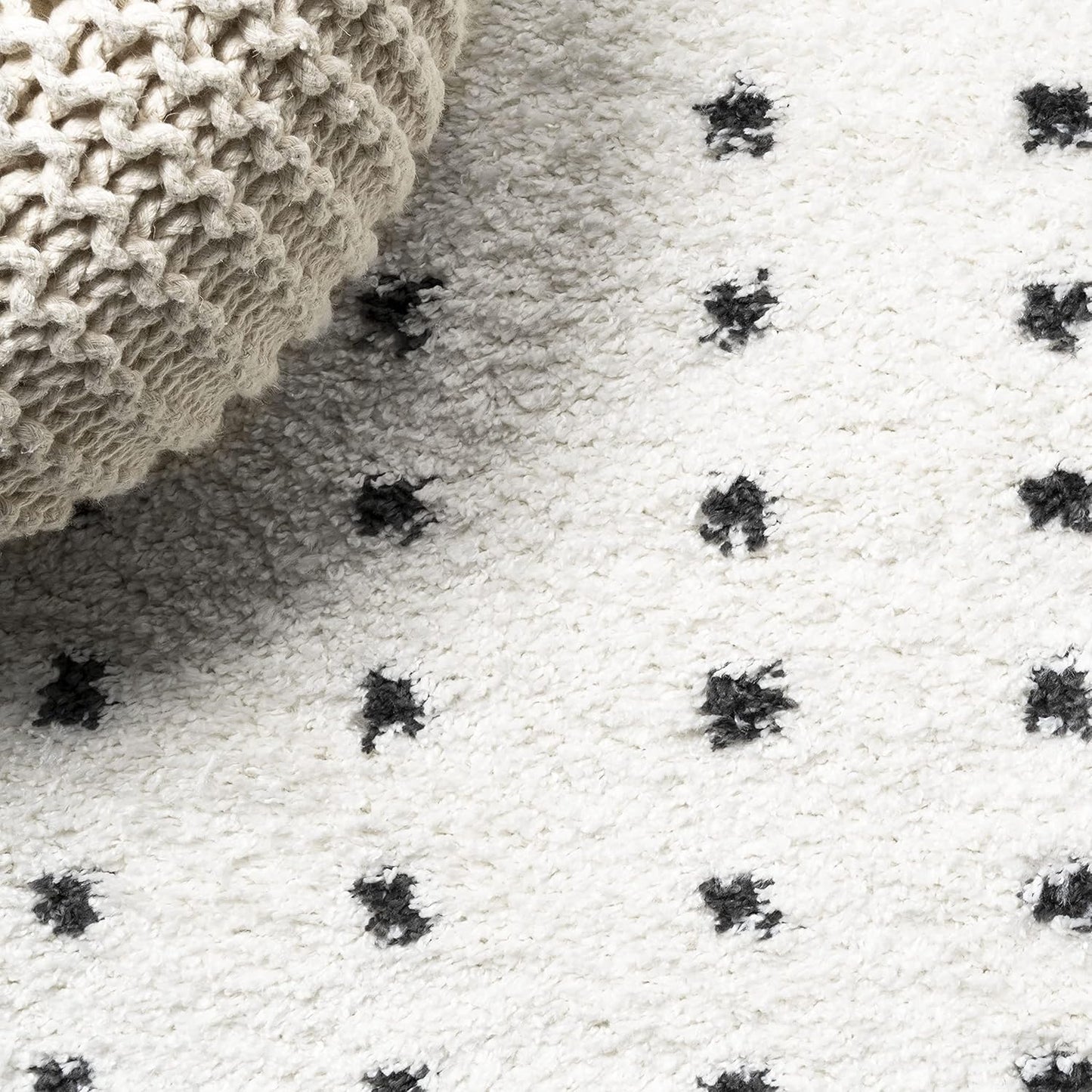 JONATHAN Y MOH400A-8 Pele Modern Geometric Shag Indoor Area-Rug Bohemian Polka Dot Easy-Cleaning Bedroom Kitchen Living Room Non Shedding, 8 X 10, White/Black - Retail $101