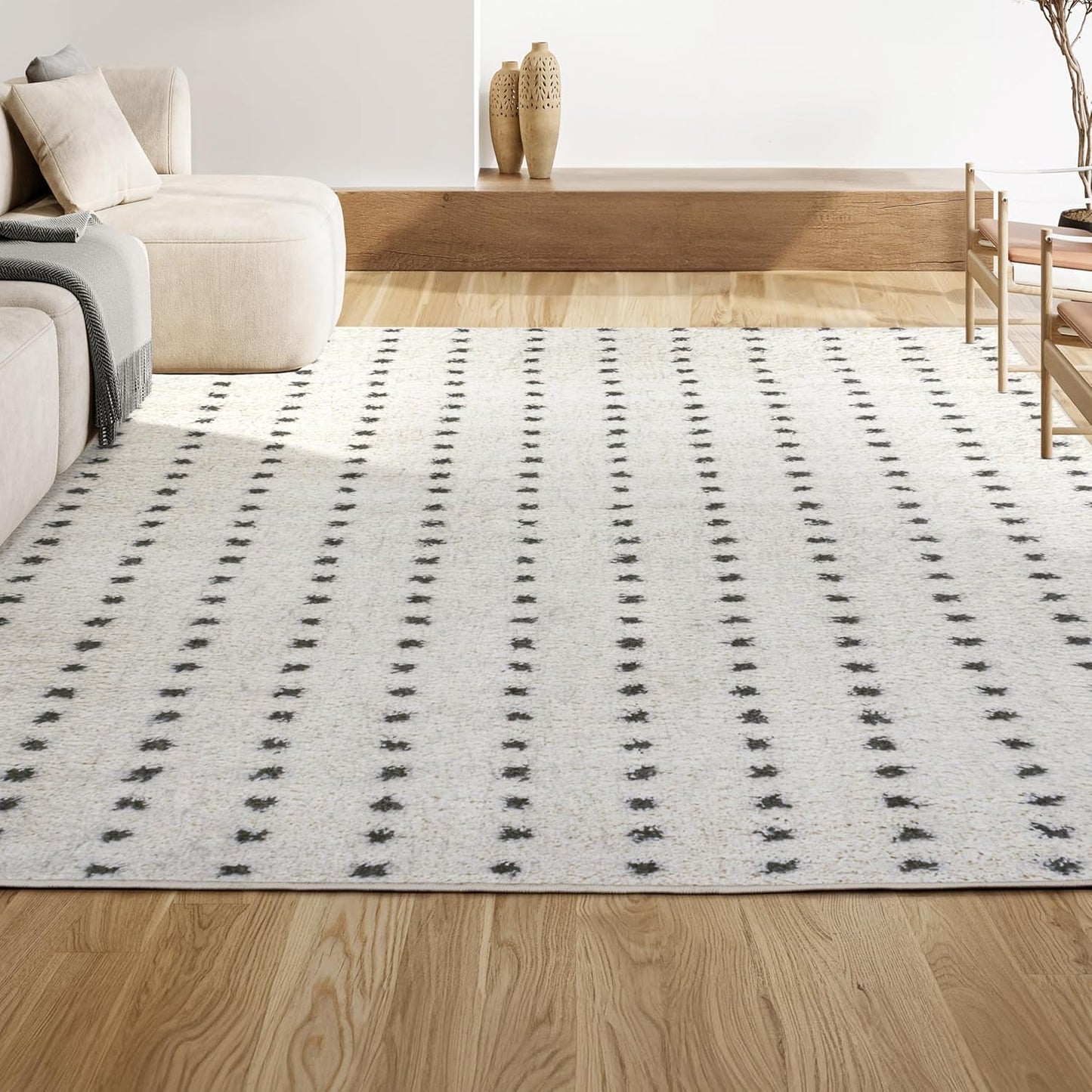 JONATHAN Y MOH400A-8 Pele Modern Geometric Shag Indoor Area-Rug Bohemian Polka Dot Easy-Cleaning Bedroom Kitchen Living Room Non Shedding, 8 X 10, White/Black - Retail $101