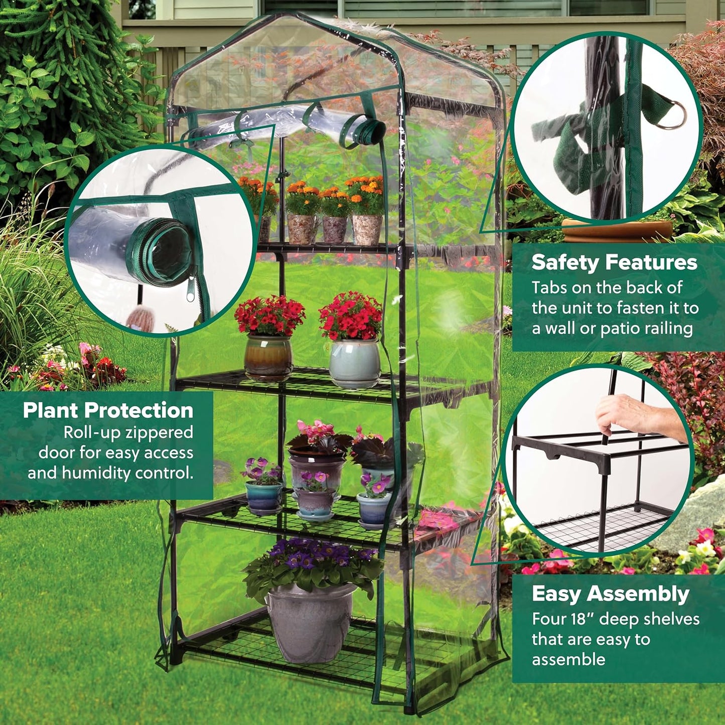 Gardman R687 4-Tier Mini Greenhouse, 27in Long x 18in Wide x 63in High, Black - Retail $60