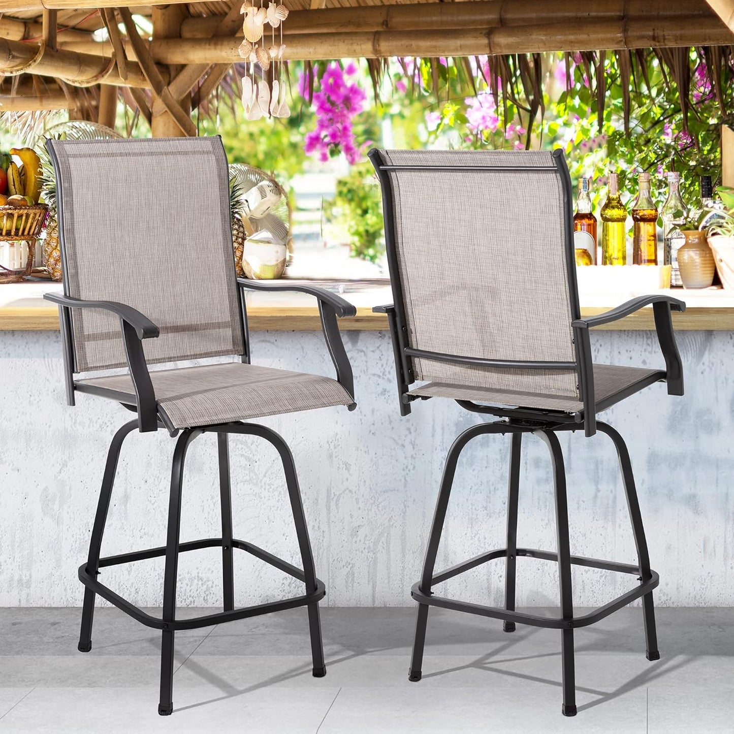 NEW - Shintenchi 2 Piece Patio Swivel Bar Stools, Outdoor Height Bar Patio Stools& Bar Chairs Set of 2 with High Back, All-Weather Textile Outdoor High Top Bistro Chairs for Yard,Balcony,Deck - Retail $159