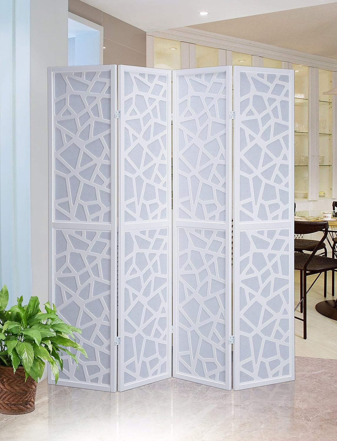 NEW - Roundhill Furniture Giyano 4 Panel Screen Room Divider, White - Retail $109