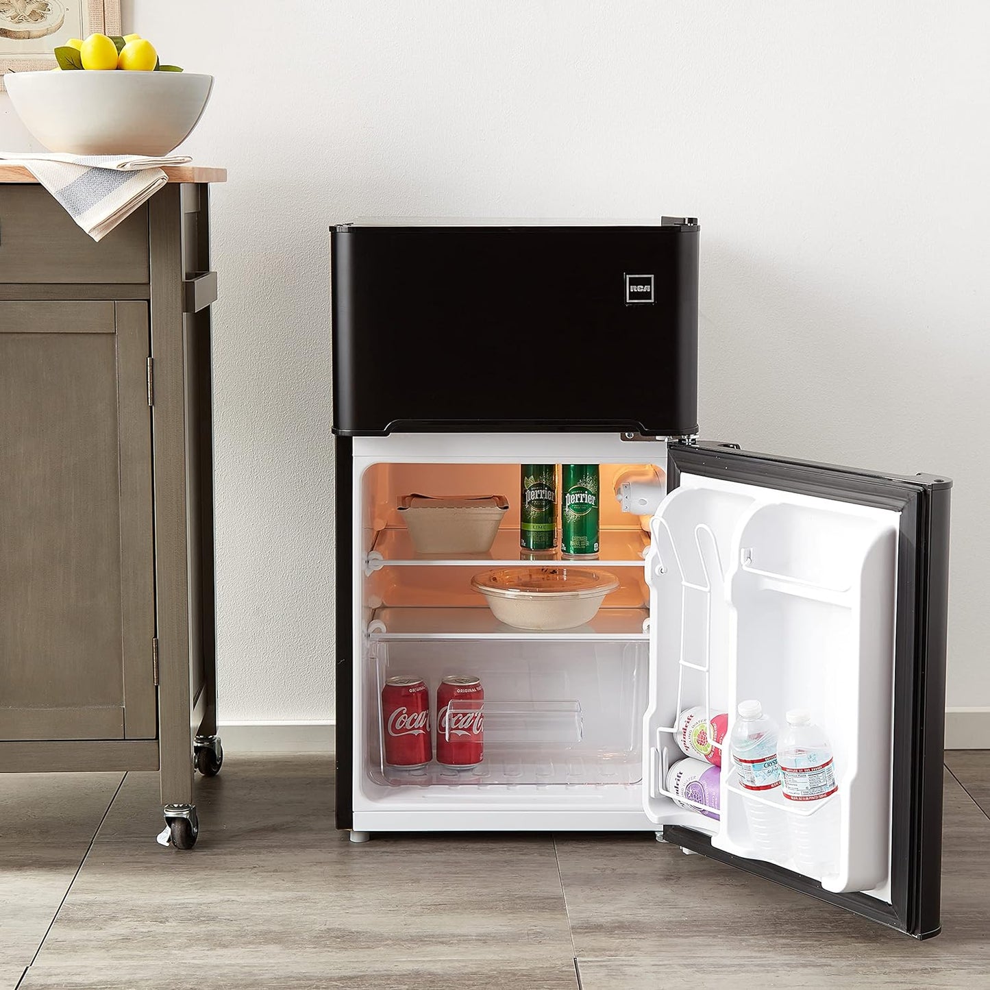 RCA - 2-Door - Compact Refrigerator/Freezer - Reversible Doors - Adjustable Thermostat - 3.2 Cu. Ft. - Black, - Retail $223