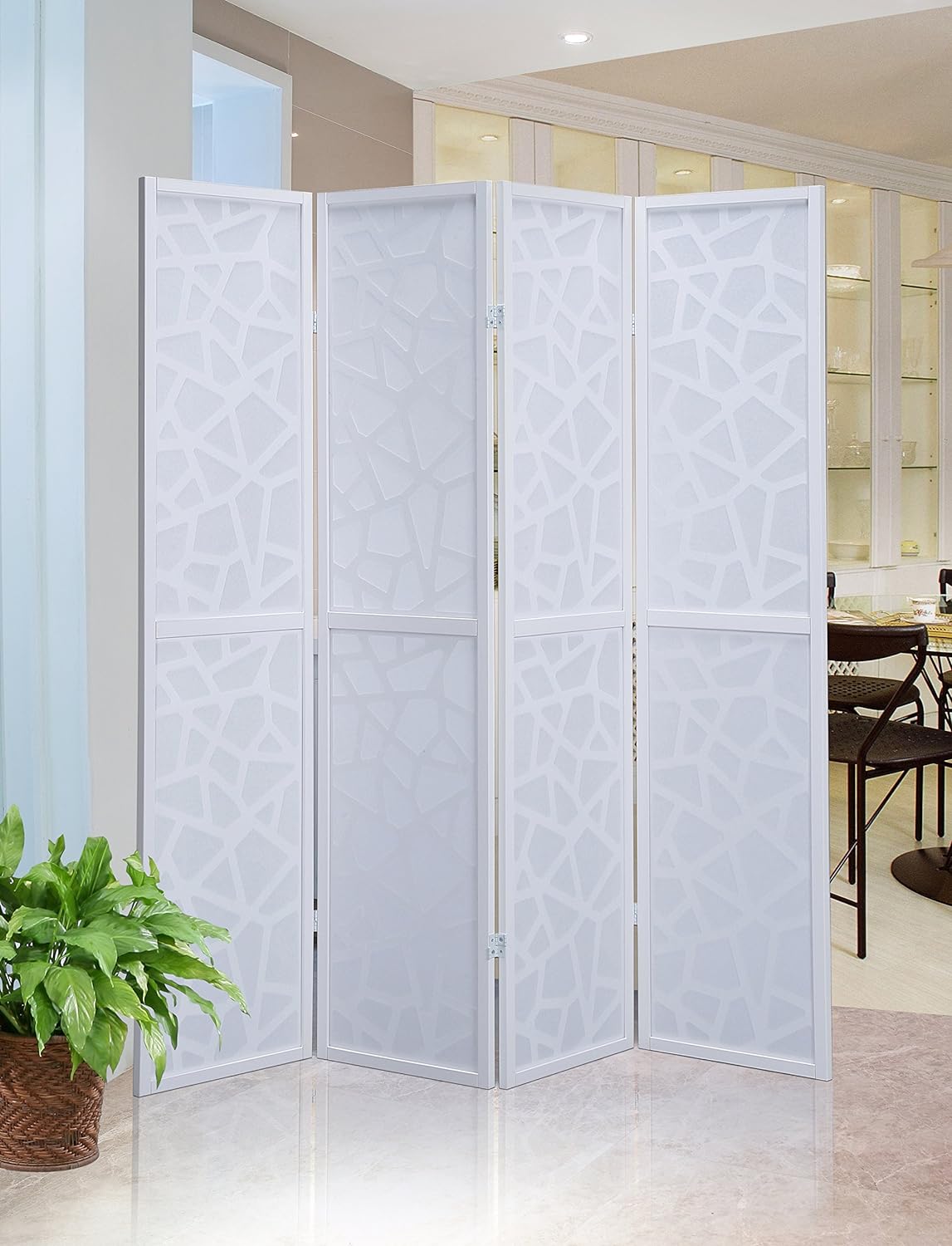 NEW - Roundhill Furniture Giyano 4 Panel Screen Room Divider, White - Retail $109