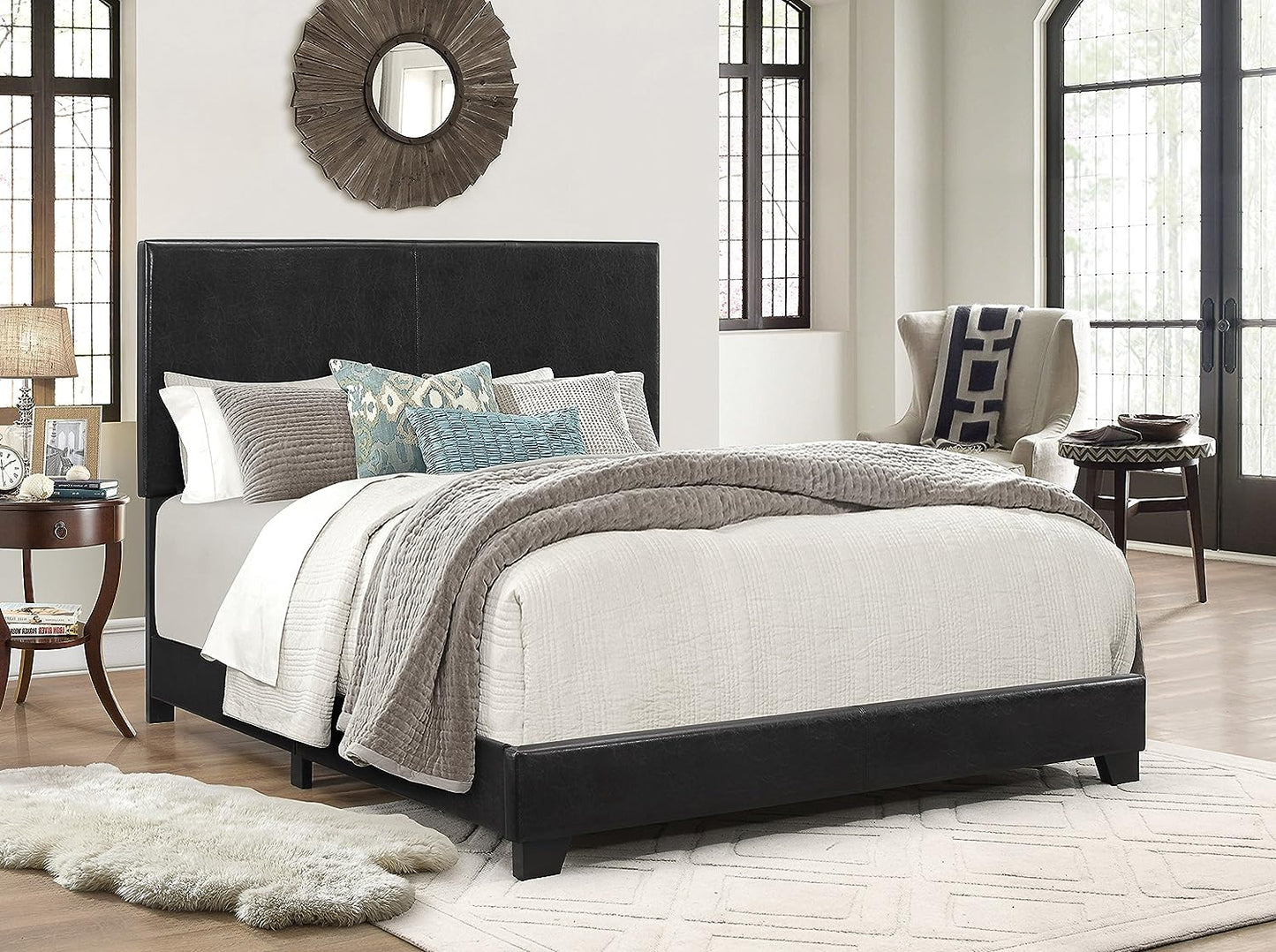 NEW w/ dmg - Crown Mark Erin FULL Upholstered Panel Bed in Black - Retail $96