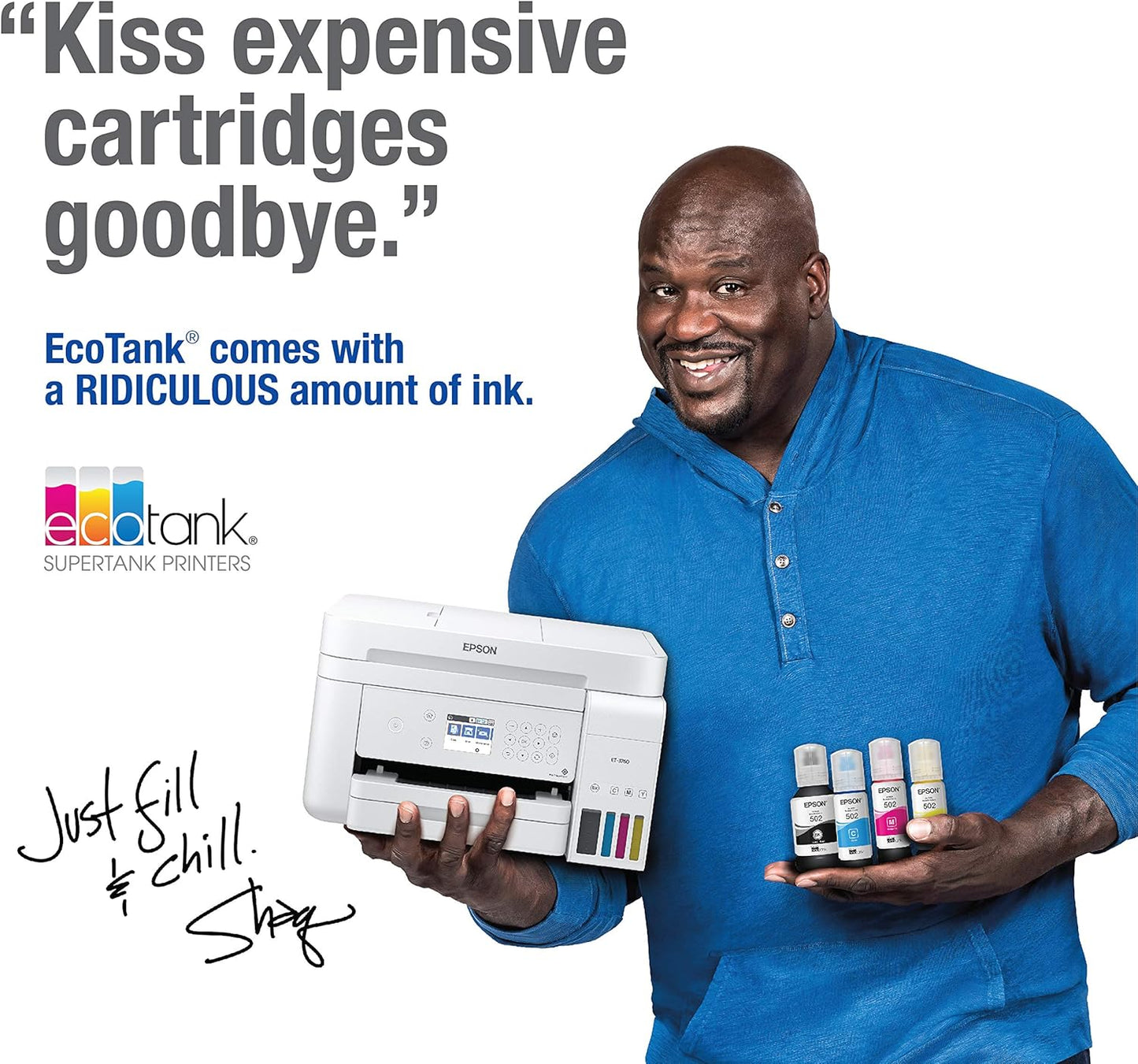 Epson EcoTank ET-3760 Wireless Color All-in-One Cartridge-Free Supertank Printer with Scanner, Copier and Ethernet, Regular - Retail $360