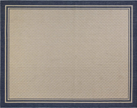 NEW - Gertmenian Indoor Outdoor Classic Flatweave Area Rug, Stain & UV Resistant Carpet, Deck, Patio, Poolside & Mudroom, 6x9 Ft Medium, Simple Border, Navy Blue, 21768 - Retail $109