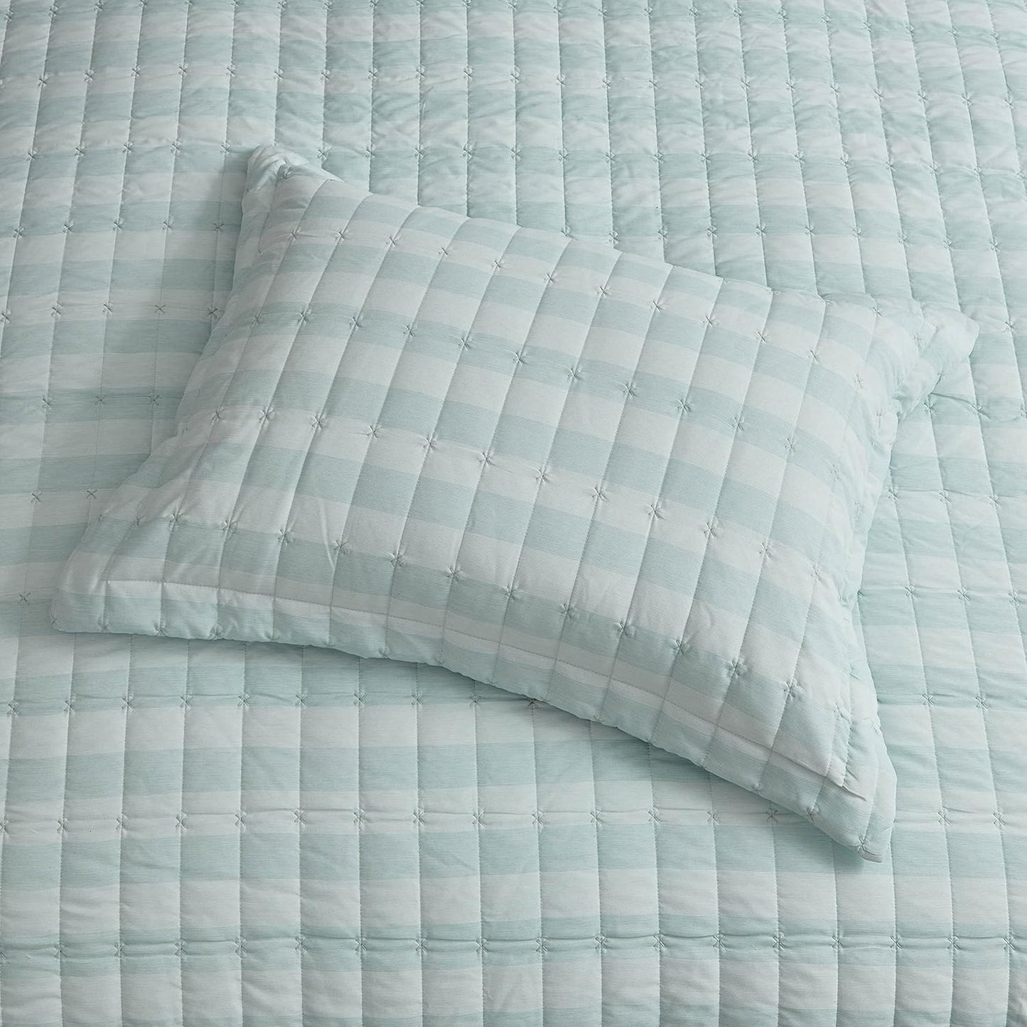 NEW - Sweet Home Collection Quilt Sets Prewashed Checkered Plaid Embroidered Vintage Soft and Luxurious Bedding with Pillow Shams, Teal, King - Retail $64