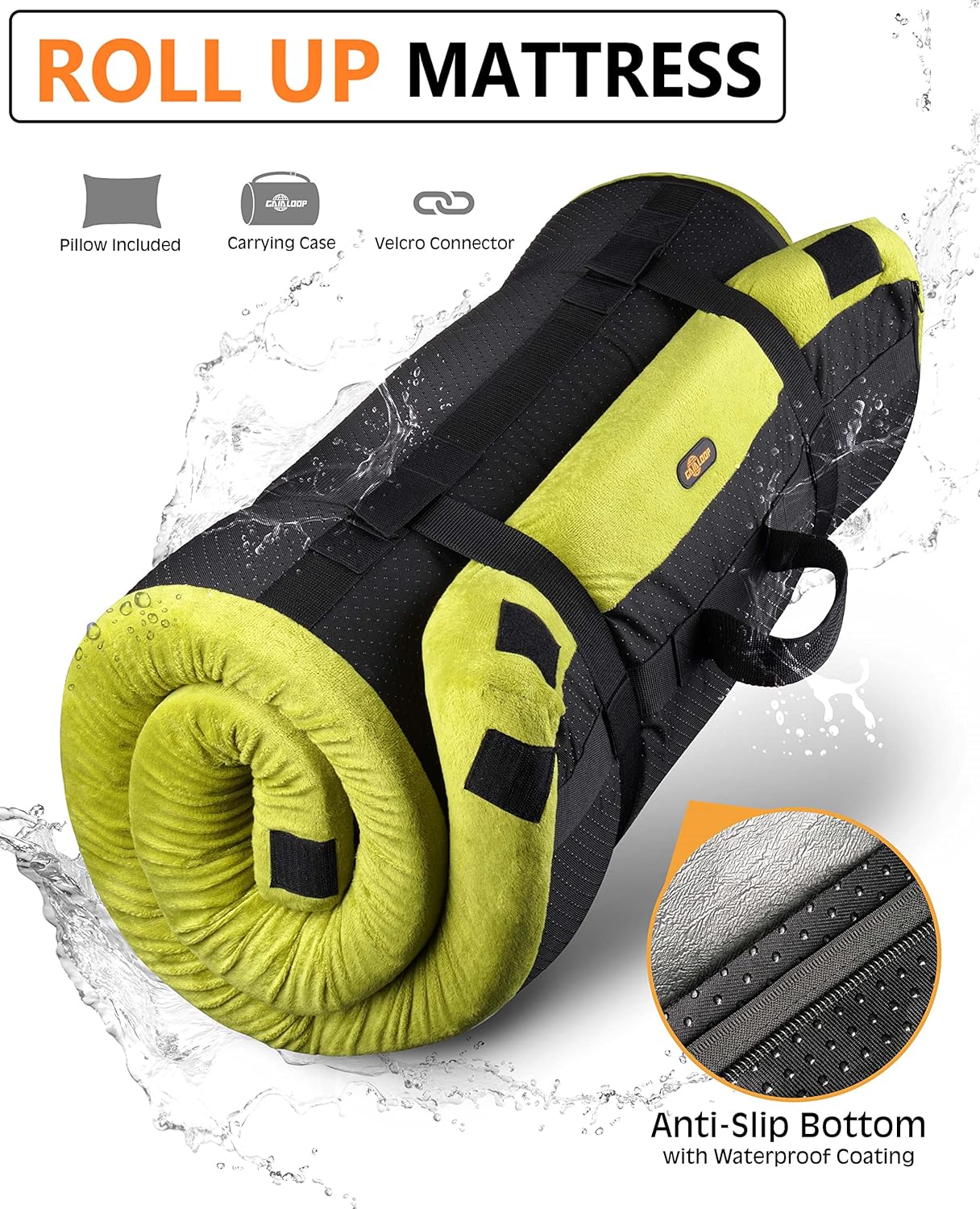 3 Inch GAIALOOP Thick Memory Foam Camping Mattress Sleeping Pad [Car/Tent/Cot] Glamping Portable Floor Mat Roll Up Futon Mattress for Guests Sleepover - Retail $70