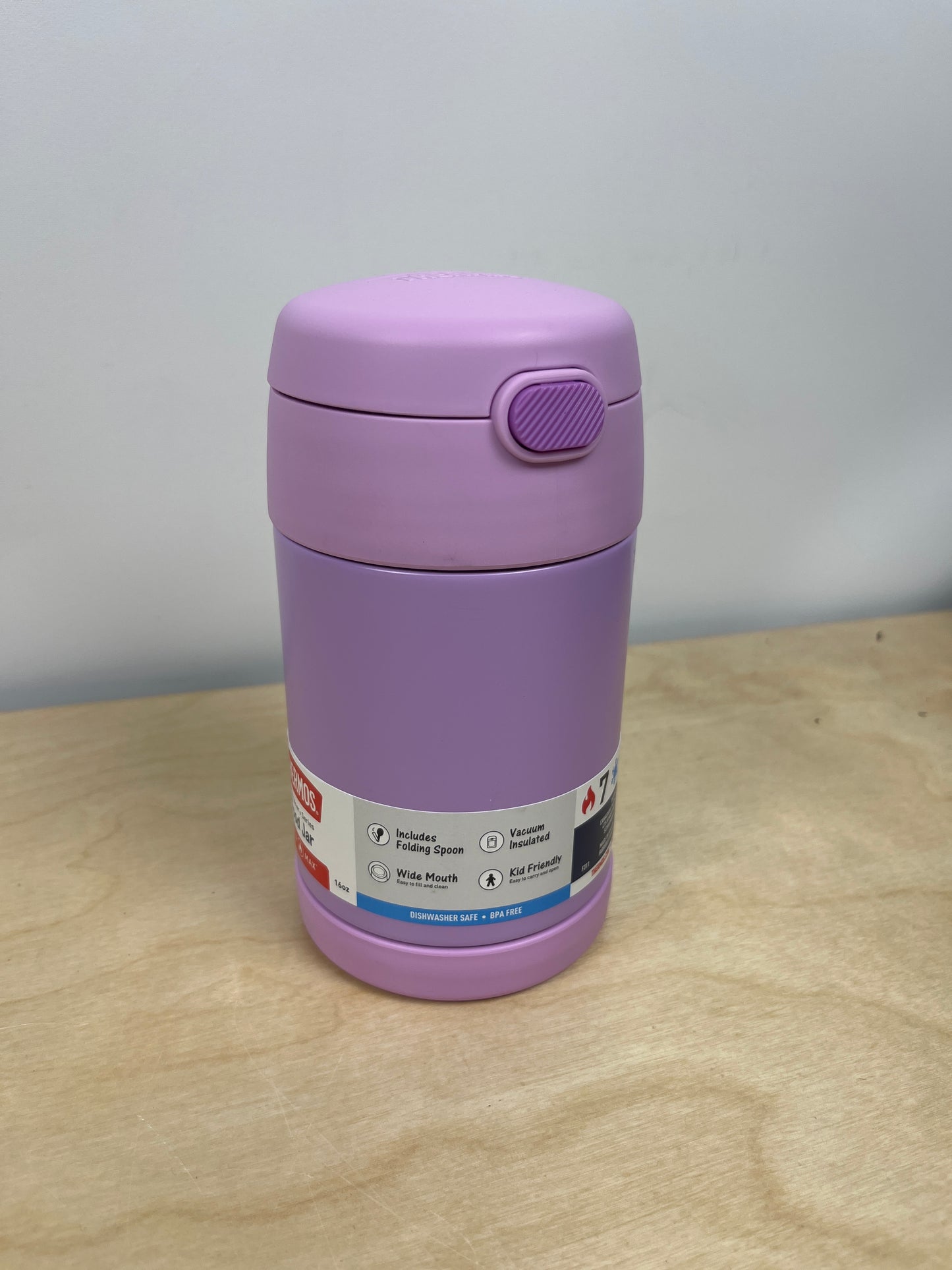 THERMOS FUNTAINER 16 Ounce Stainless Steel Vacuum Insulated Food Jar with Folding Spoon, Neon Purple