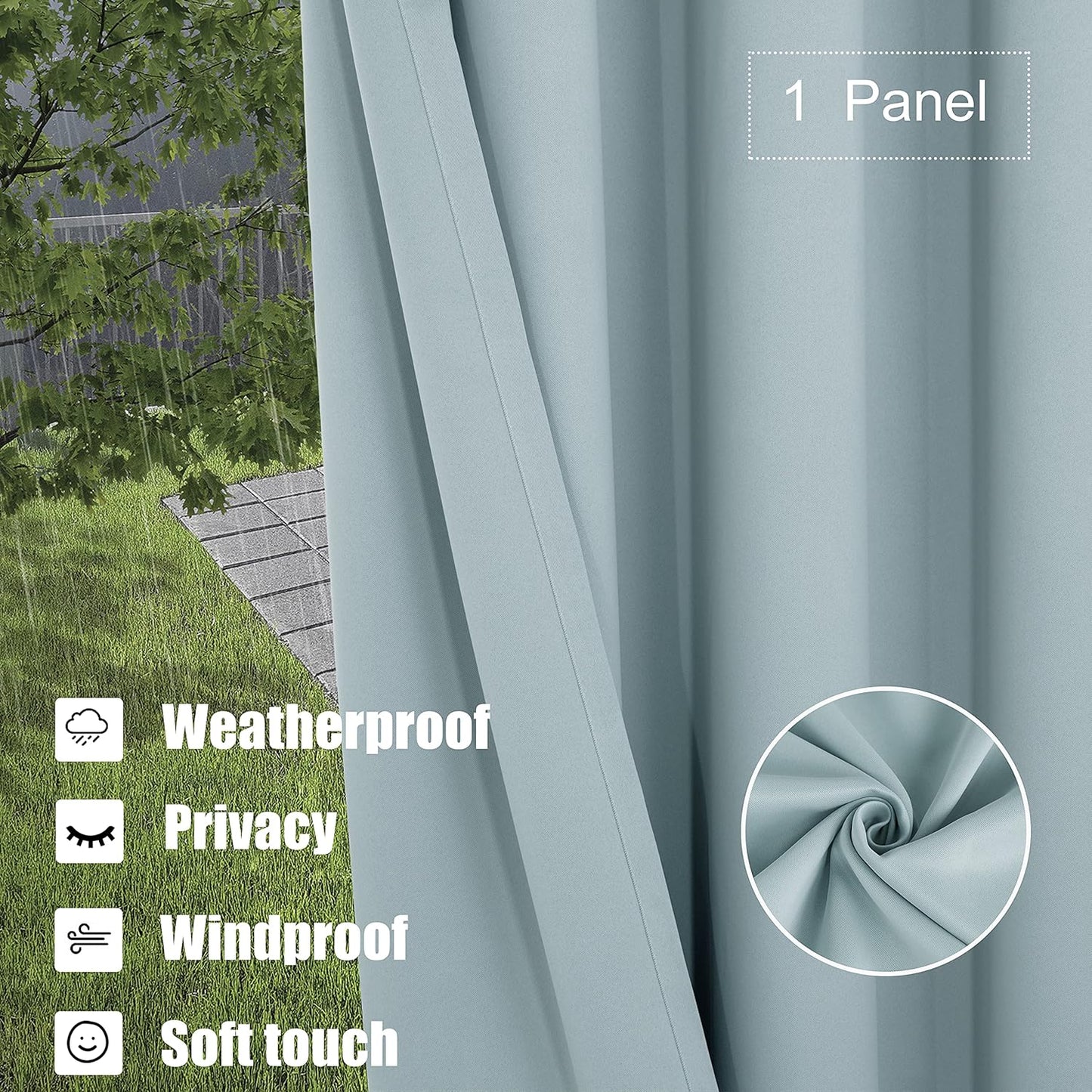 NEW - BONZER Waterproof Outdoor Patio Curtains 1 Panel - Thermal Insulated, Sunlight Blocking Weatherproof Grommet Outside Curtains for Porch, Pergola, Cabana, Balcony, 1 Panel, 100W x 95L inch, Seafoam - Retail $59