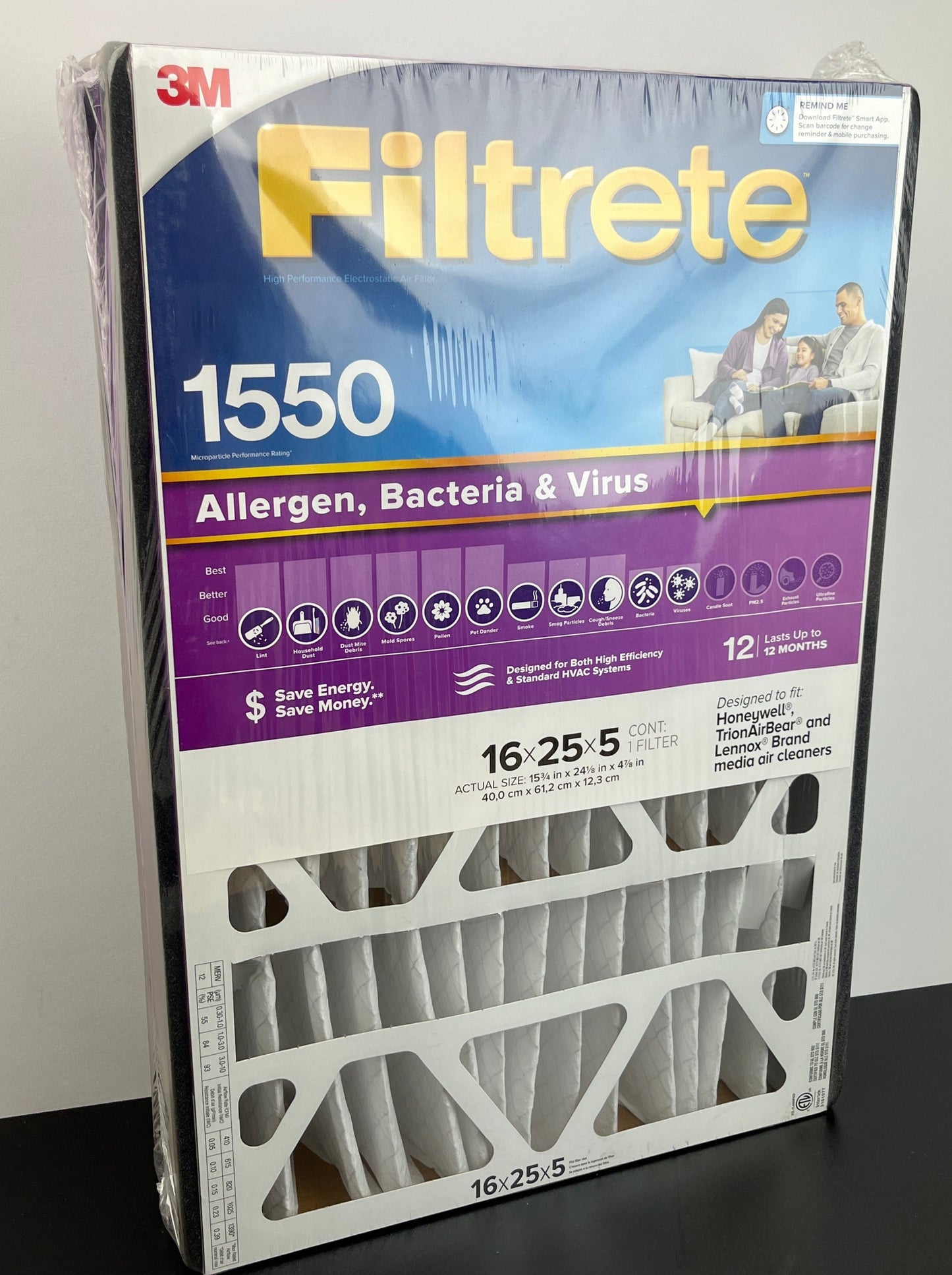 NEW, Sealed - 3M 16 x 25 x 5 Ultra Allergen Reduction Deep Pleat Filter MERV 12 - Retail $32