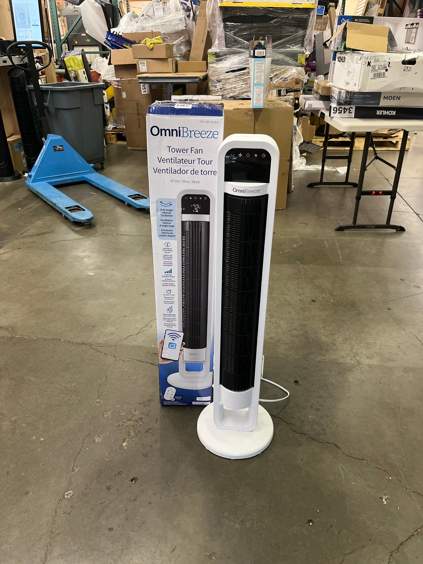 OmniBreeze Tower Fan with Internal Oscillation and Wi-Fi - Retail $43