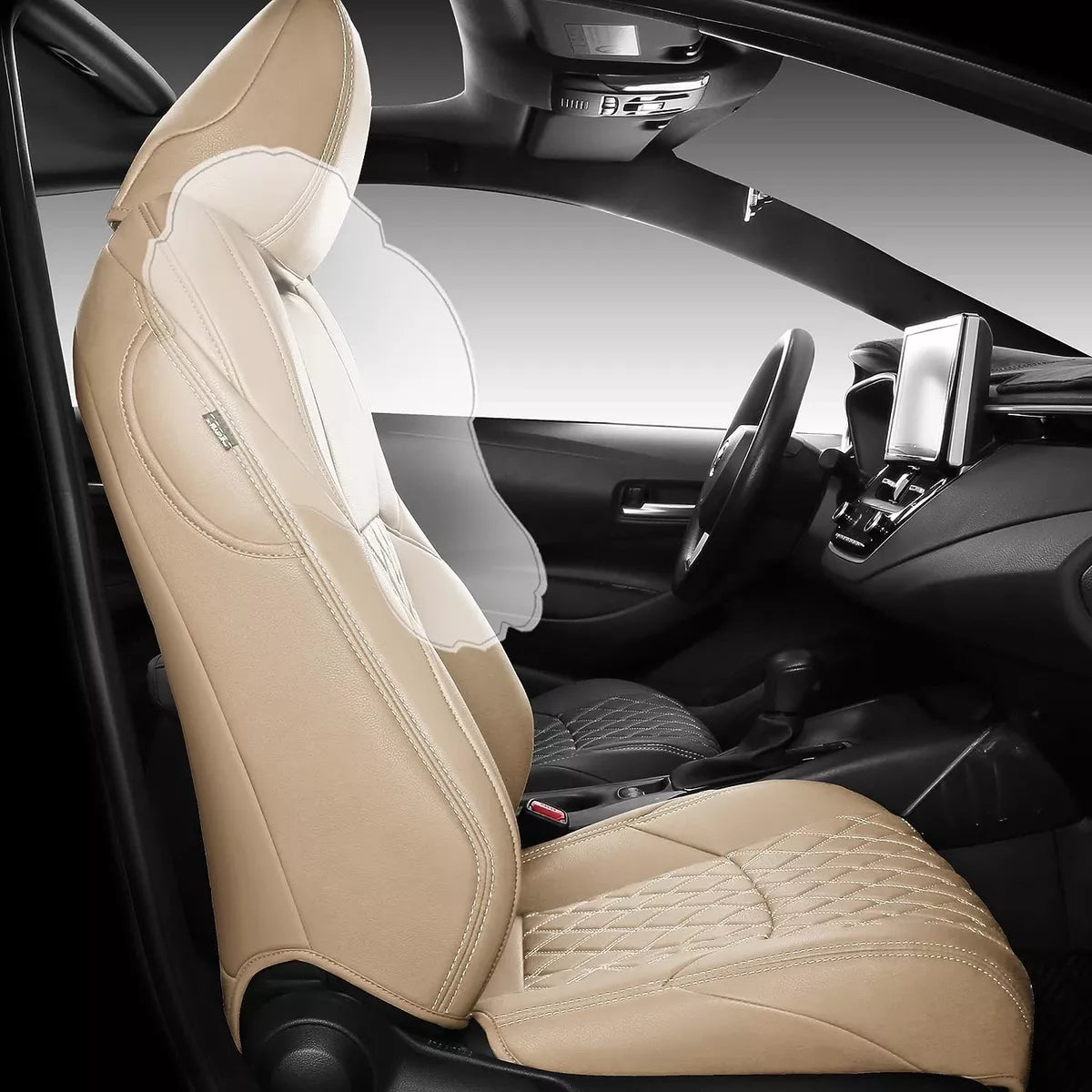 NEW - NS YOLO Full Coverage Faux Leather Custom Car Seat Covers Fit for Toyota Corolla (2020-2022 Corolla Hybrid, Beige) - Retail $229