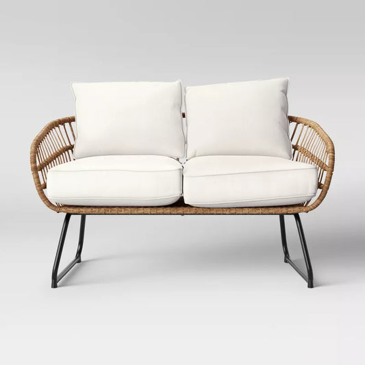 Southport Outdoor Patio Loveseat with Metal Legs - Natural/White - Threshold: Wicker Steel Frame, Weather-Resistant, 2-Seater Couch