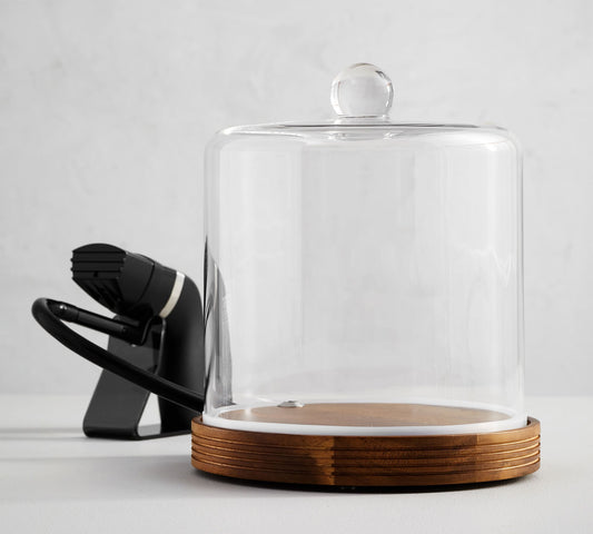 Crafthouse by Fortessa Classic Glass Smoke Cloche for Cocktails/Charcuterie/Drinks/Food with Handheld Smoker - Retail $119