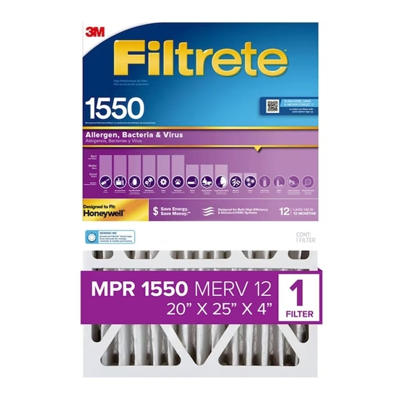 NEW - Filtrete 20x25x4 Air Filter, MPR 1550, MERV 12, Healthy Living Ultra Allergen Healthy Living 12-Month Deep-Pleated 4-Inch Air Filter - Retail $35