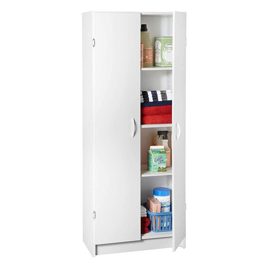 NEW w/ minor dmg - ClosetMaid Pantry Cabinet Cupboard with 2 Doors, Adjustable Shelves, Standing, Storage for Kitchen, Laundry or Utility Room, White - Retail $118