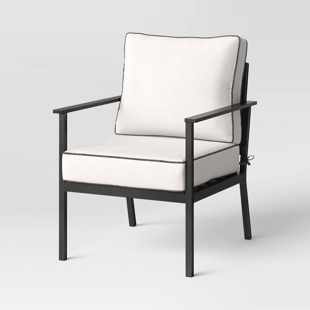 2pc Searsburg Aluminum Deep Seating Outdoor Patio Chair, Club Chair, Accent Chair White/Black