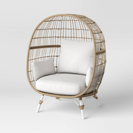 Southport Outdoor Patio Accent Egg Chair Natural/White - Threshold: Wicker, Steel Frame, Weather-Resistant