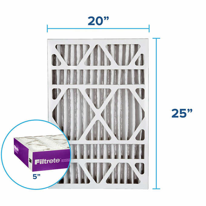 NEW - Filtrete 20x25x5 Air Filter MPR 1550 DP MERV 12, Healthy Living Ultra Allergen Deep Pleat, 2-Pack, Fits Lennox & Honeywell Devices (exact dimensions 19.56 x 24.19 x 4.69) - Retail $35