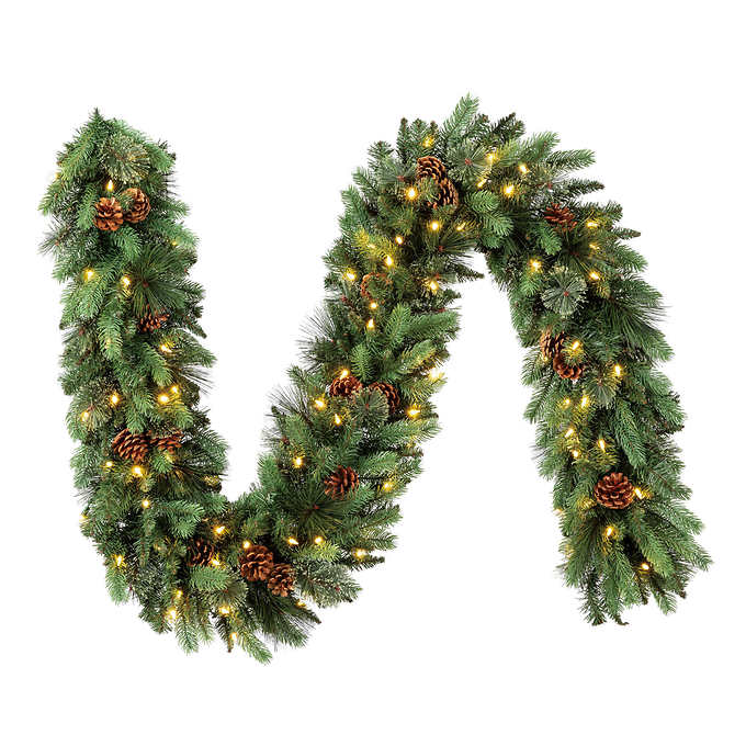 NEW - Costco - 2.7 m (9 ft.) Pre-lit Garland with Dual Colour LED Lights - Retail $59