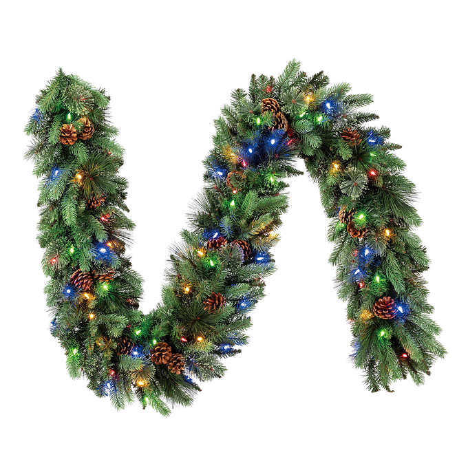 NEW - Costco - 2.7 m (9 ft.) Pre-lit Garland with Dual Colour LED Lights - Retail $59