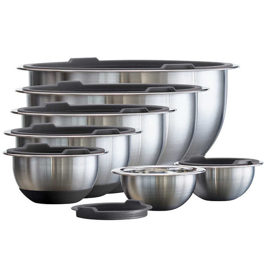 Tramontina Stainless Steel Mixing Bowls with Lids, Gray, 14 piece - Retail $37