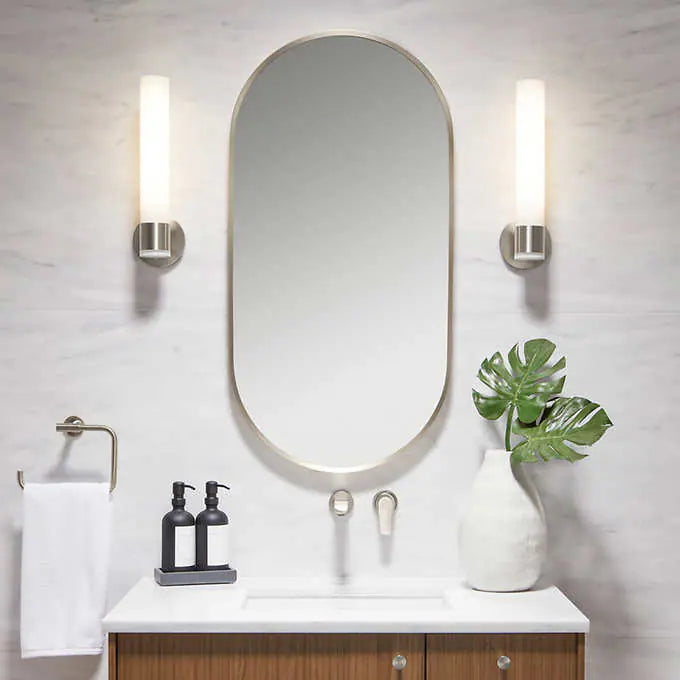 NEW - Kohler Orime 20in x 40in Capsule Framed Mirror, Brushed Nickel - Retail $139