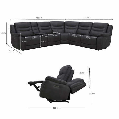 NEW - Costco - Kelsee Fabric Power Reclining Sectional with Power Headrests - Retail $2399