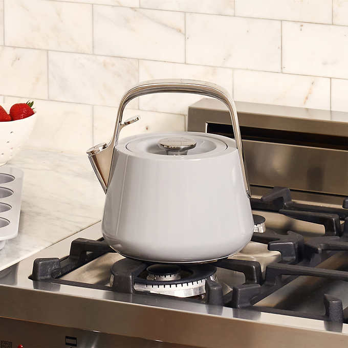 NEW - Caraway 2 Quart Whistling Tea Kettle - Durable Stainless Steel Tea Pot - Fast Boiling, Stovetop Agnostic - Non-Toxic, PTFE & PFOA Free - Includes Pot Holder - Gray - Retail $195